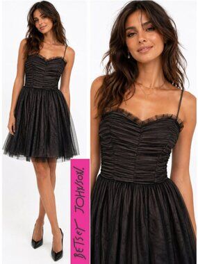 Betsey Johnson Black Ruched Tulle Cocktail Party Dress Sweetheart Small